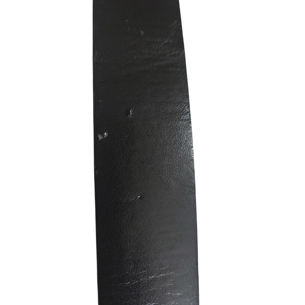 Calvin Klein Mens Black Leather Belt Silver CK Logo Plaque Buckle L
